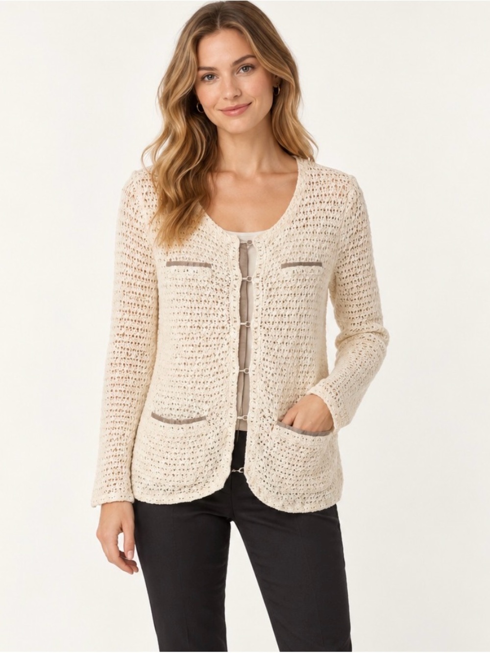 Pendleton Cream Cotton Linen Open Knit Cardigan S